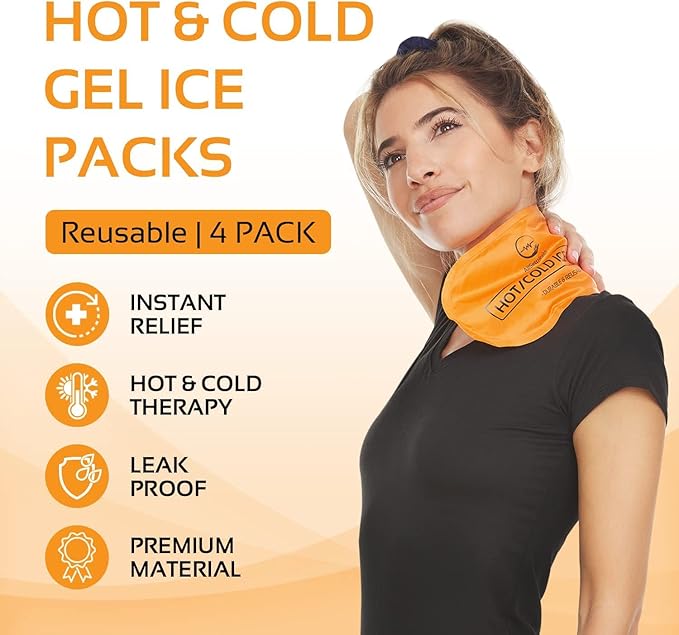 AllSett Health Reusable Hot and Cold Gel Ice Packs for Injuries | Cold Compress, Ice Pack, Gel Ice Packs, Cold Pack, ice Pack, Cold Packs for Injuries, 10.5 in Long x 5 in Wide, | 4 Pack Orange
