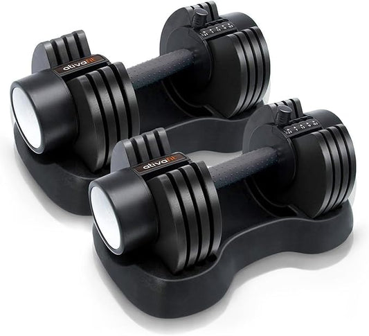 Ativafit 27.5/66/88LBS Pair Adjustable Dumbbell Set with Anti-slip Handle 12 In 1 Quick Dial Adjustment Weights With Safety Locking Button Space Saving Strength Training for Full Body Home Gym Workout