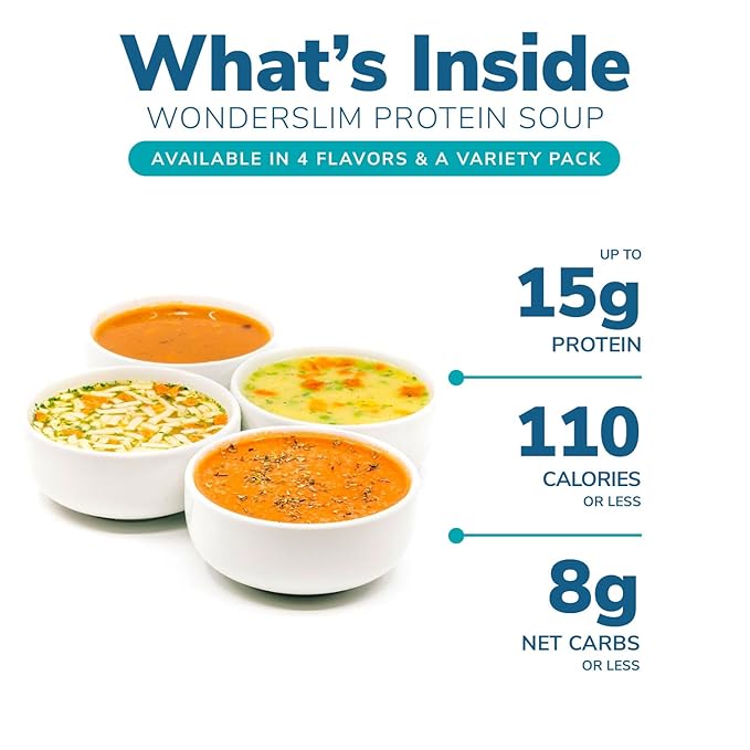 WonderSlim Protein Soup, Minestrone Soup, 90 Calories, 12g Protein, Low Sugar (7ct)