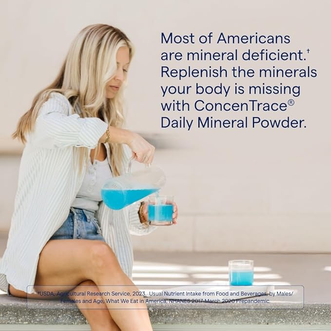 Trace Minerals ConcenTrace Daily Mineral Powder 60 Servings - 700mg of ConcenTrace per Serving (About 15 Drops) Full Spectrum for Whole Body Wellness- Blue Acai Flavor