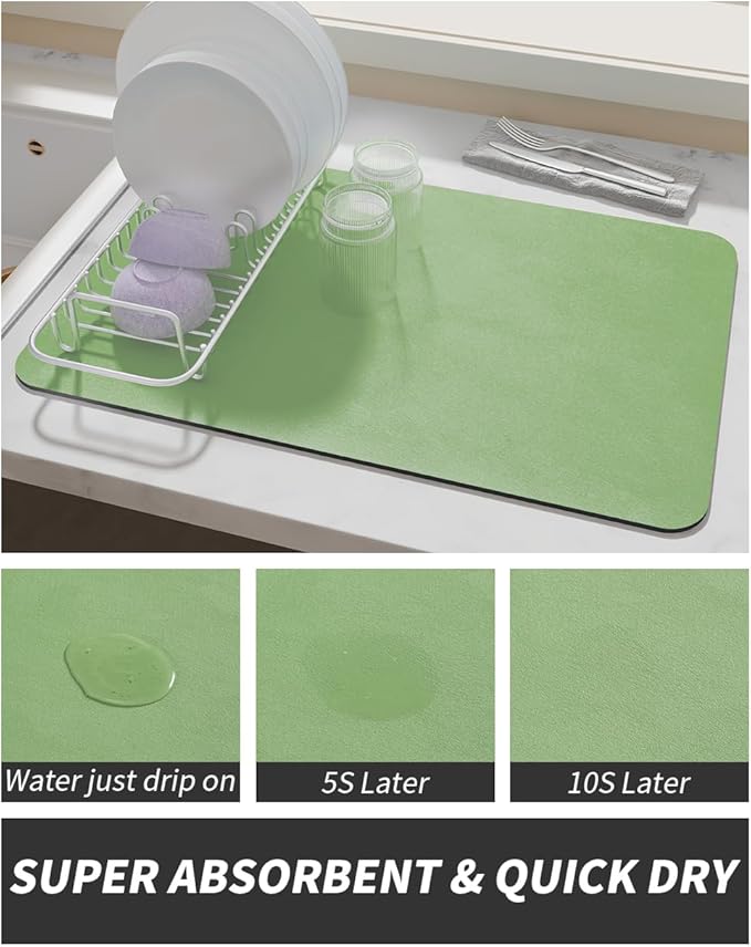 AMOAMI Coffee Mat - Hide Stain Rubber Backed Absorbent Dish Drying Mat for Kitchen Counter - Fits Under Coffee Maker or Machine