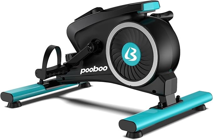 pooboo Under Desk Bike Pedal Exerciser, Quiet Magnetic Mini Exercise Bike with 16 Resistance Levels, Arm & Leg Workout, Resistance Bands & Non-Slip Mat for Home Office Therapy