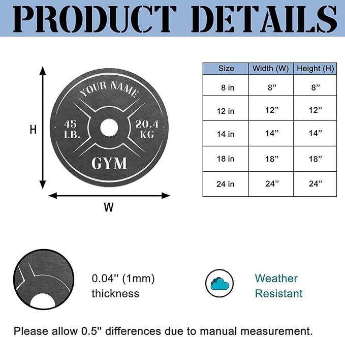 Personalized Home Gym LED Tin Metal Sign Multiple Sizes, Weight Lifting Exercise Workout Room Training Fitness Center Motivational Inspirational Quotes Decor Wall Art Hanging Accessories (11 LED)