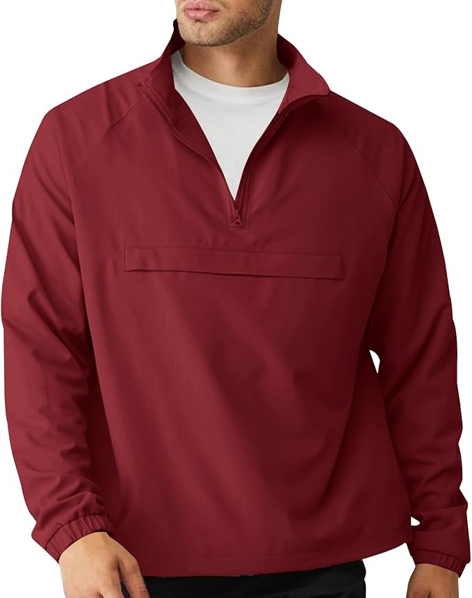 Aulemen Men's Casual Quarter Zip Pullover-Athletic Windbreaker Lightweight Jackets Hiking Golf for Men Mock Neck with Pockets