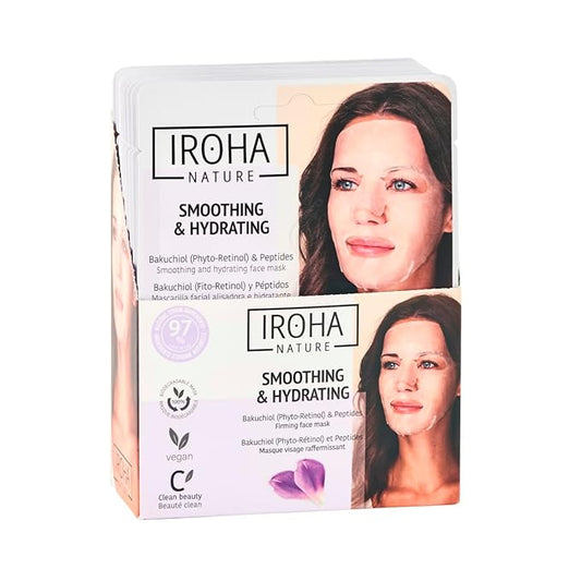IROHA NATURE Firming & Anti-Aging Tissue Face Mask with Phyto Retinol (Bakuchiol) & Peptides (Pack of 15) | Improves Firmness & Elasticity | Results in 15 Minutes | Cruelty-Free
