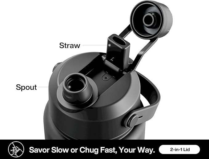 32 oz Insulated Water Bottle with 2-in-1 Straw and Spout Lid, Keep Cold 24H, Leak-Proof, BPA-Free, Double Wall Stainless Steel Water Bottle for Sports, Gym, Travel, and School (Dark Knight)