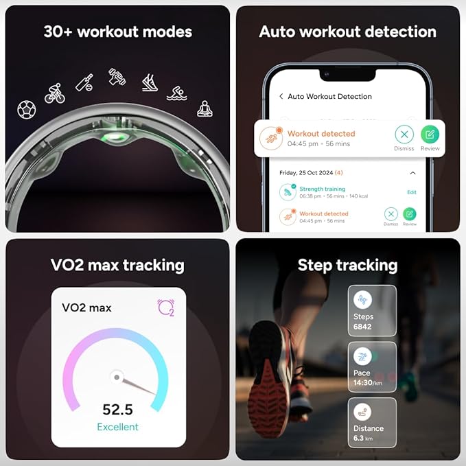 Gabit Smart Ring | Sleep, Fitness, Nutrition, Stress | 7+ Day Battery, 30+ Workout Modes, AI Health Coach, Weight Loss | Buy Sizing Kit First | Health Tracker for Men & Women | Titanium, Matte Black 8