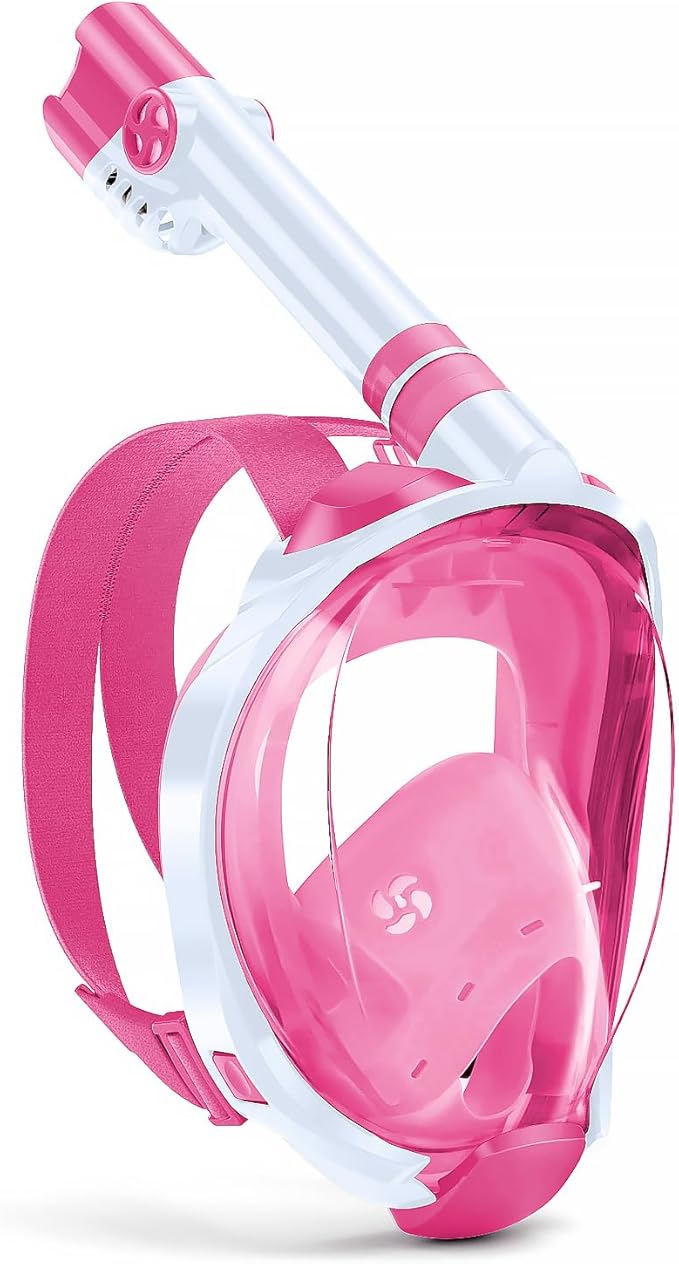 W WSTOO Kids Full Face Snorkel Masks,Suitable for Beginners Dry Top Snorkeling Gear,Can Your Mouth or Nose to Breathe,180 Degrees Panoramic View,Anti-Fog Anti-Leak,Summer Travel and Vacationing Gifts