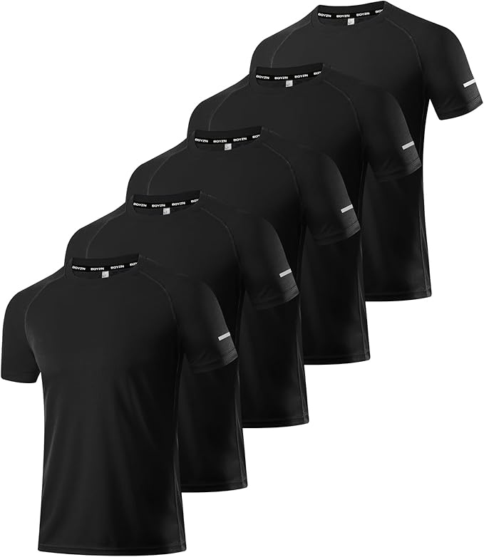 Boyzn 1, 3, 5 or 7 Pack Men's Workout Running Shirts, Dry Fit Moisture Wicking T-Shirt, Gym Athletic Short Sleeve Tee Shirts