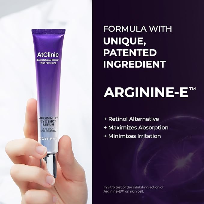 Atclinic DOMINAS Caffeine Eye Serum with Arginine-E & Vitamin E – Korean Eye Gel for Puffiness, Dark Circles, Fine Lines | Cooling Guasha Metal Tip (0.67 fl oz)