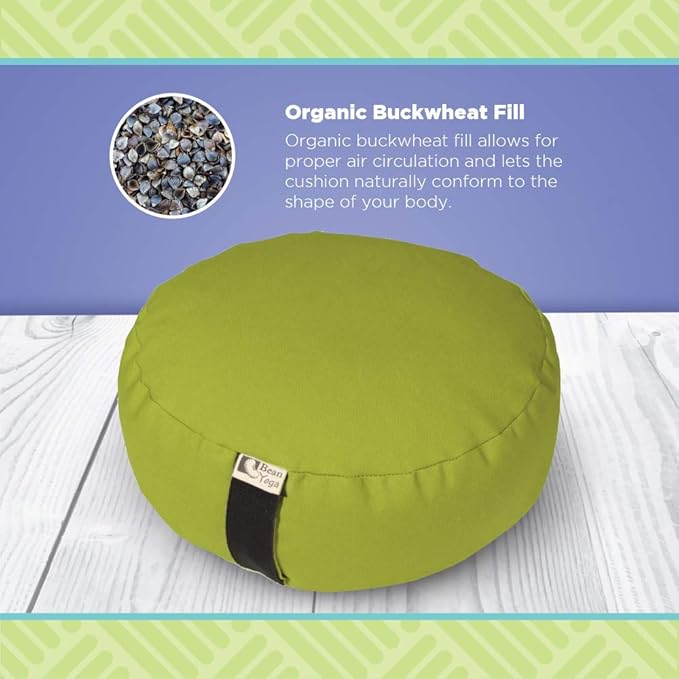 Bean Products Zafu Meditation Pillows for Sitting on Floor, Yoga Cushion, Cotton/Buckwheat Fill Yoga Pillow, Zafu Meditation Cushion, Zen Kneeling Prayer Pad- Made in USA - 14" Round - Saffron