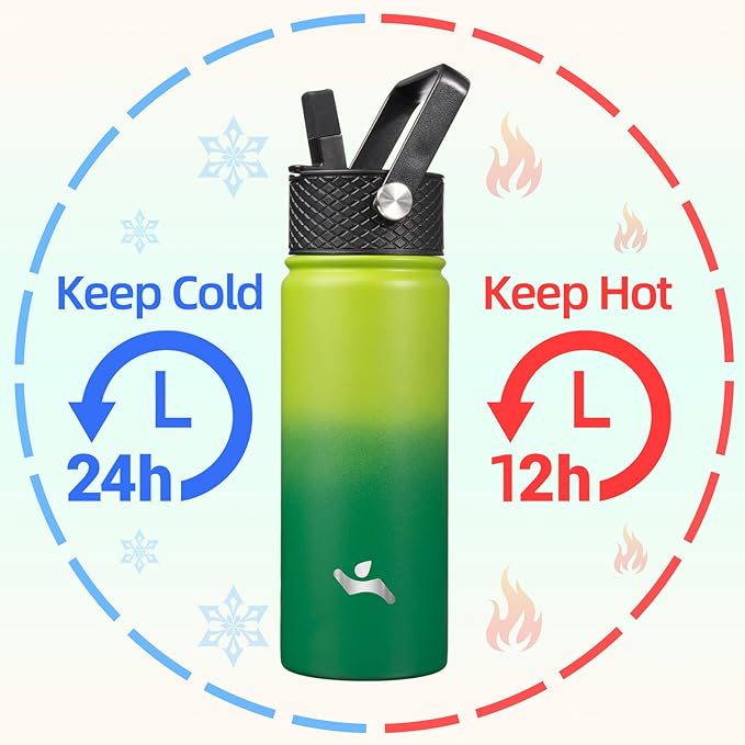 18 oz Insulated Water Bottle Stainless Steel Sport Bottles with 3 Lids,Bamboo Grove