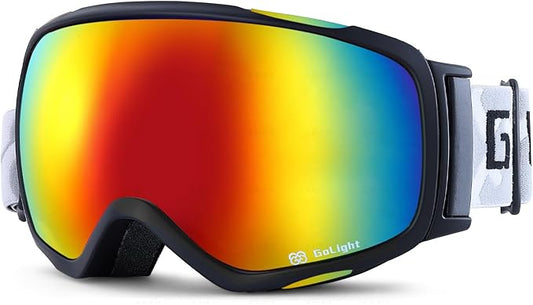 GoLight OTG Anti-Fog Ski Goggles for Men Women ??Spherical REVO Lens, UV400, Breathable TPU Frame, Adjustable Non-Slip Strap