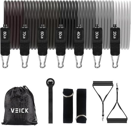 VEICK Resistance Bands, Exercise Bands for Working Out with Handles, Elastic Workout Bands for Men Women, Exercising Bands for Strength Training Equipment at Home Gym