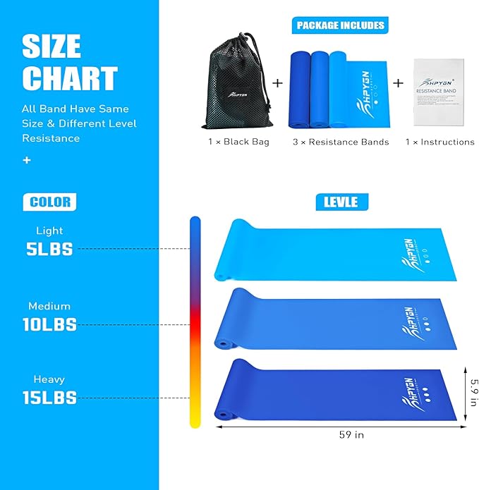 Resistance Bands, Exercise Bands, Physical Therapy Bands for Strength Training, Yoga, Pilates, Stretch Elastic Band with Different Strengths, Workout Bands for Home Gym