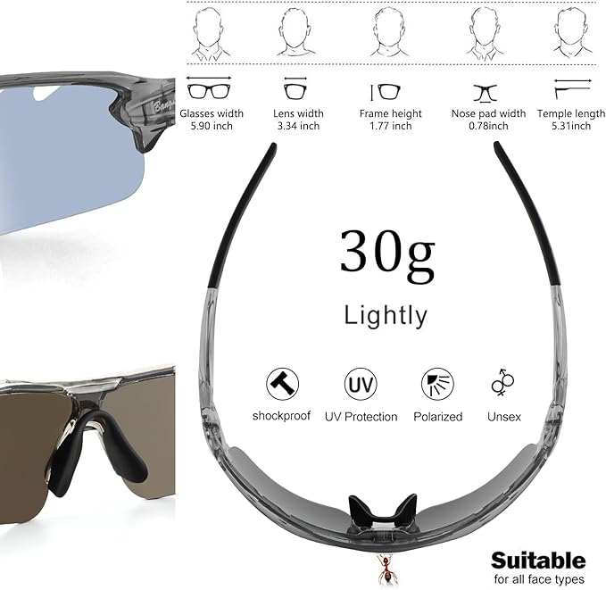 BangLong Polarized Sports Sunglasses Cycling Sun Glasses for Men Women with 5 Interchangeable Lenes for Running Baseball Golf