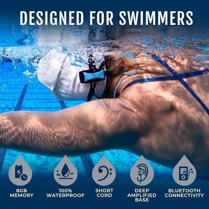 H2O Audio Stream 3 PRO and Surge S+ Earbuds - Underwater Streaming Music Waterproof MP3 Player for Swimming with Bluetooth and Short Cord Underwater Headphones with Superior Sound Quality (Blue)