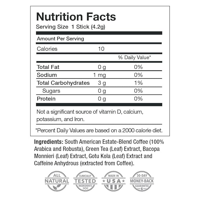 Javita Energy + Focus Instant Coffee, 100% South American Arabica & Robusta Blend, with Energizing Herbs for Clarity, Energy, & Focus, Keto, Dieters Drink, 1 box / 24 (4.2g) Sticks