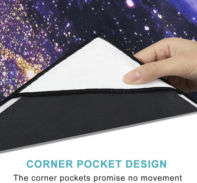 QiyI Yoga Mat Towel with Corner Pockets, Non Slip Sweat Absorbent Hot Yoga Towels, Soft Yoga Blankets with Travel Bag, Skidless Mat Cover for Workout, Gym, Fitness - 70"x26", Purple & Pink Grain