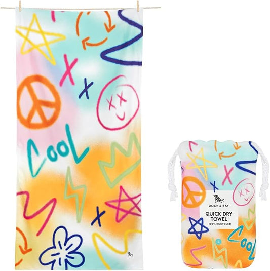 Dock & Bay Beach Towel - Quick Dry, Sand Free - Compact, Lightweight - 100% Recycled - Includes Bag - Sand to Streets - Large (160x90cm, 63x35)