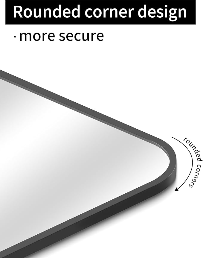 30 x 50 Inch Bathroom Mirror, Matte Black Wall Mirror with Metal Frame, Decorative Rectangular Vanity Mirror for Bedroom Bathroom Living Room Entryway (Horizontal/Vertical)