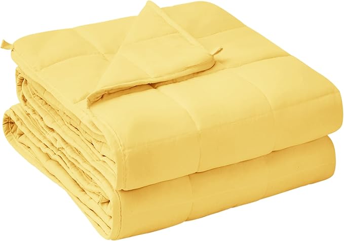 yescool Weighted Blanket for Adults (15 lbs, 48" x 72", Yellow) Cooling Heavy Blanket for Sleeping Perfect for 160-180 lbs, Twin Size Breathable Blanket with Premium Glass Bead, Machine Washable