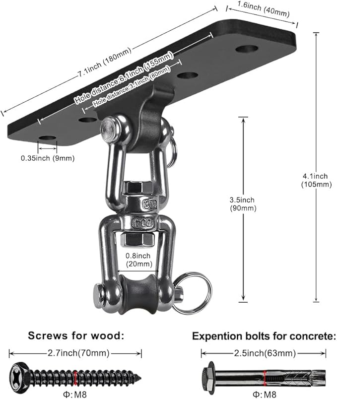 Heavy Bag Hanger, Punching Bag Ceiling Mount Hanger, 360° Rotation Hook for Boxing, MMA, Aerial Yoga, Hammock, and More, 600 LB Capacity