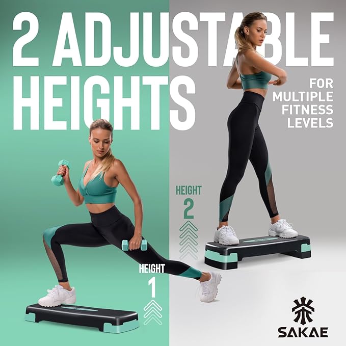 Aerobic Stepper Set with Dumbbells & Measuring Tape, Adjustable Height 2 Level Risers Workout Exercise Step Platform, 4 Colors, the Ultimate Gift for a Joyful Holiday and Merry Christmas