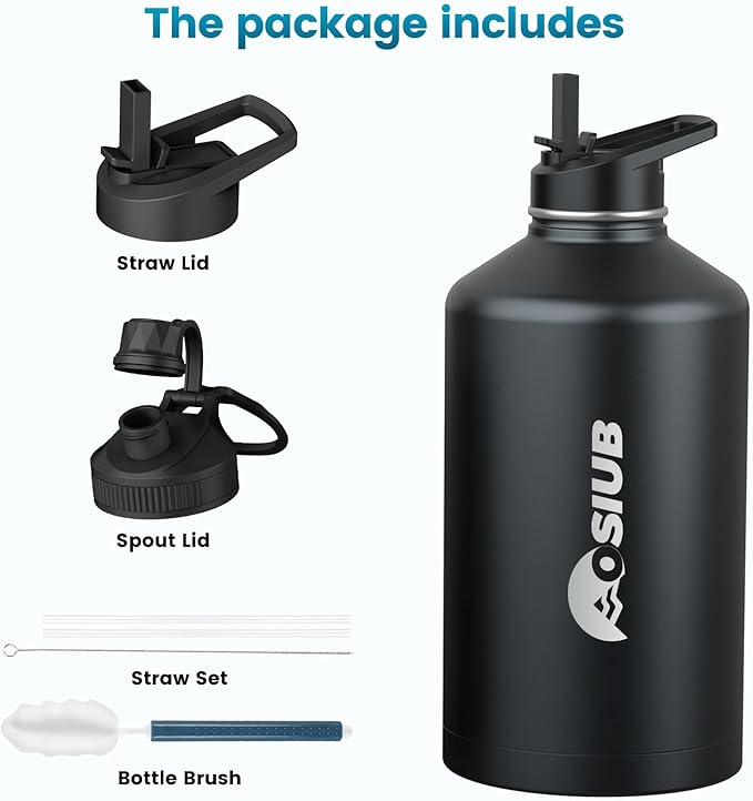 Insulated Water Bottle 40 oz, Triple Wall Vacuum Stainless Steel(Cold for 48 Hrs),Leak Proof & BPA-Free,Simple Modern Water Bottle with Drink-Through Lid & Flip Straw for Sports & Travel, Black