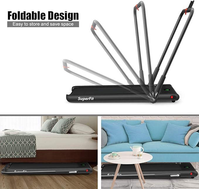 GYMAX Walking Pad, 2 in 1 Free Installation Under Desk Treadmill with Smart App, Remote Control & LED Display, 2.25HP Foldable Portable Compact Running Machine for Small Spaces Home Office