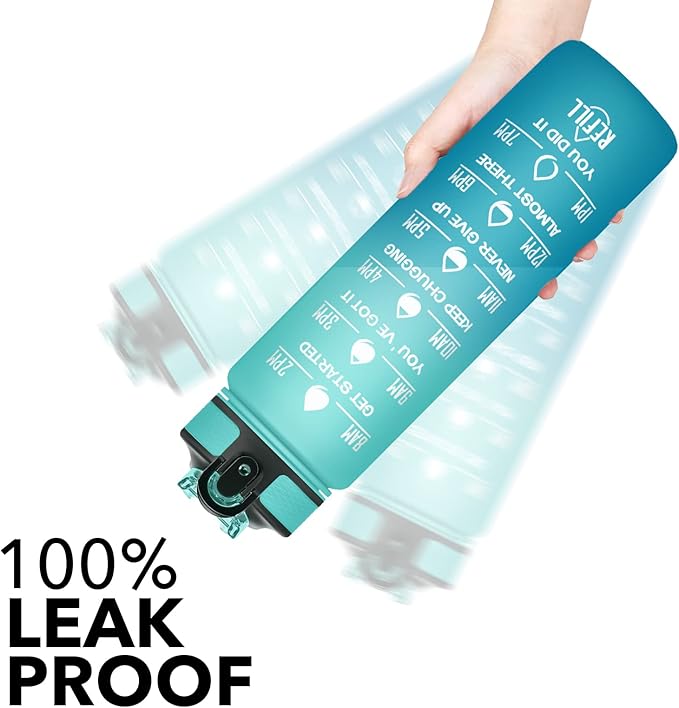 Hyeta 32 oz Water Bottles with Times to Drink and Straw, Motivational Water Bottle with Time Marker, Leakproof, Drinking Sports Water Bottle for Fitness, Gym and Outdoor