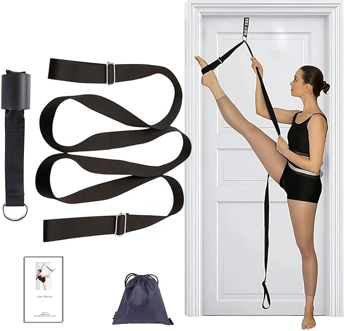Stretching Strap with Door Anchor & Resistance Band – Improve Leg Stretch Flexibility for Splits, Ballet, Dance, Cheer, Yoga & Gymnastics - Home Leg Stretcher Trainer Equipment Stuff for All Levels