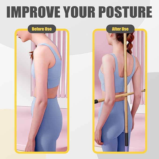 Bamboo Stretch Yoga Stick, 5ft/149 cm, Flexibility Stick for Physical Therapy, Premium Yoga Dowel with Super Sturdy Rubber Handle Ends, Exercise Bar for Posture Corrector