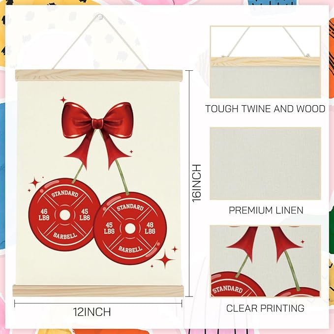 Gym Bow Dumbbell Motivational Posters College Dorm Posters Gifts for Girls Friends Gym Flag Wall Art Decor Sign for Home Gym Bedroom Office