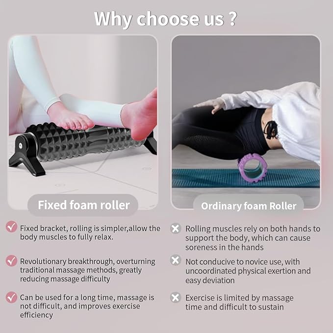New Upgrade Bracket Foam Roller, 21 Inch Firm Deep Tissue Muscle Massager for Back Leg Pain & Sore Muscles (Black)