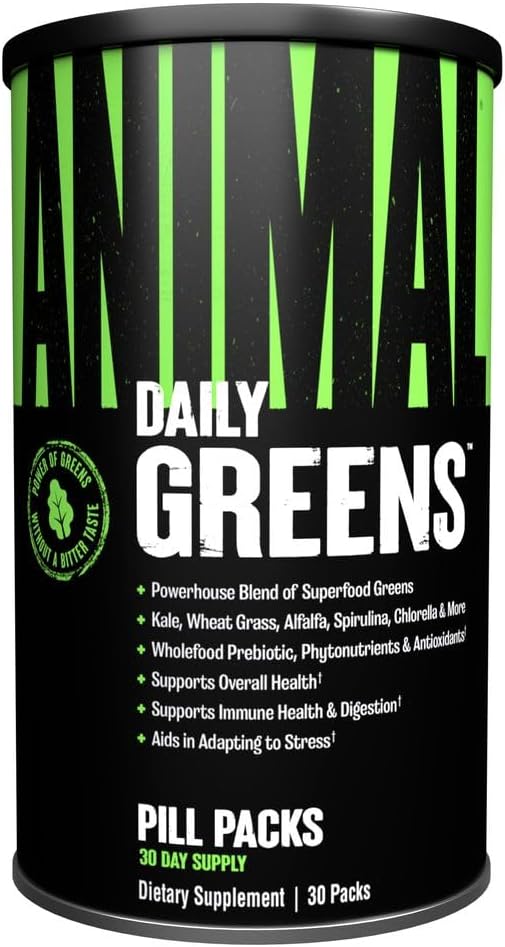 Animal Daily Greens Pill Packs - Kale, Wheat Grass, Alfalfa & More - Convenient Prebiotic and Probiotic Superfood Blend for Superior Digestion, Gut Health, and Immunity For Men & Women - 30 Day Supply