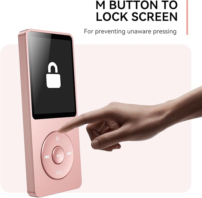 AGPTEK A02 MP3 Player with Bluetooth 5.3, 1.8 inch Screen Portable Music Player with Speaker, FM Radio, Voice Recorder, Supports Expanded Up to 128GB(Rose Gold, 32GB)