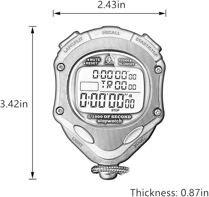 Stopwatch Timer, Digital Stop Watch with 0.01second & 0.001second Timing, Metal 10/100/400 Laps Memory, Rolilink Large dispaly Alarm Clock for Coach Sports Running Marathon