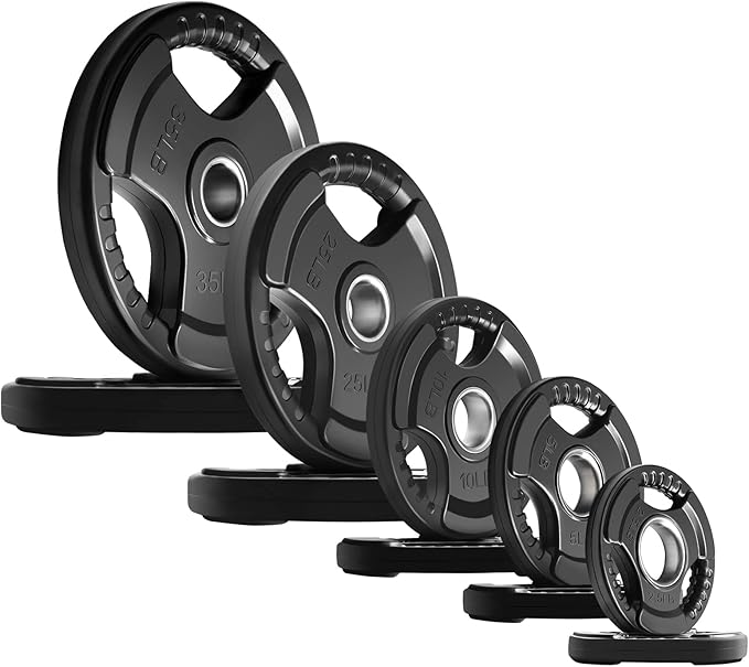 RitFit Olympic Rubber Grip Plates for Barbell, 2-Inch Weight Plates for Weightlifting and Strength Training in Home & Gym, Single, Pair and Sets(2.5/5/10/25/35/45 LB)