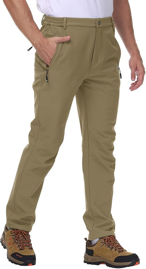 Gopune Men's Snow Ski Waterproof Softshell Pants Outdoor Windproof Warm Hiking Insulated Pants