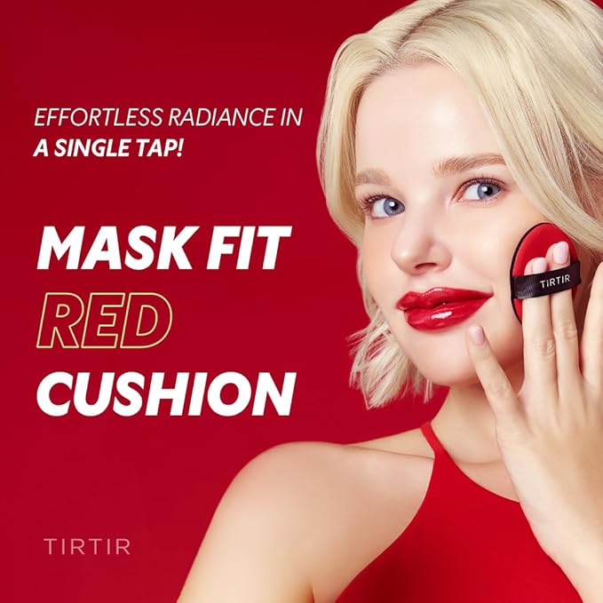 TIRTIR Mask Fit Red Cushion Foundation | Full coverage, Weightless, Skin fit, Satin Glow Finish, Korean Makeup, beauty, Tattoo cover up, Buildable (#47N Ebony, 0.63 Fl Oz)