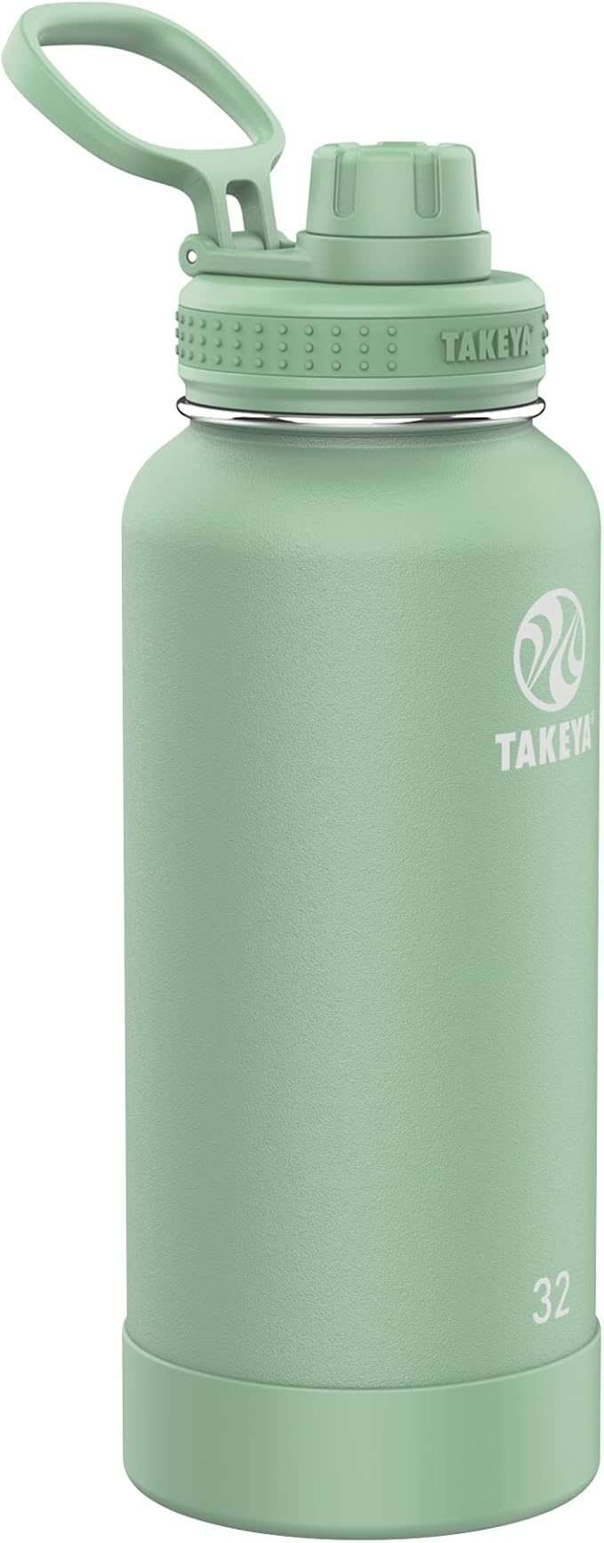 Takeya Actives Water Bottle with Spout Lid - Bottle with Double Stainless Steel Insulation - Dishwasher Safe & BPA-Free - Bottle with Spout Lid & Removable Bumper - 32 oz, Cucumber