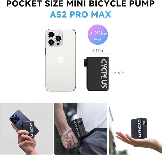 CYCPLUS AS2 Pro Max Tiny Pump Mini with Gauge, Max 120 PSI Cordless Bicycle Air Pump, Auto Stop, with Presta and Schrader Valve for Car, Motorcycle, Bike and Ball (2025 Updated Version)