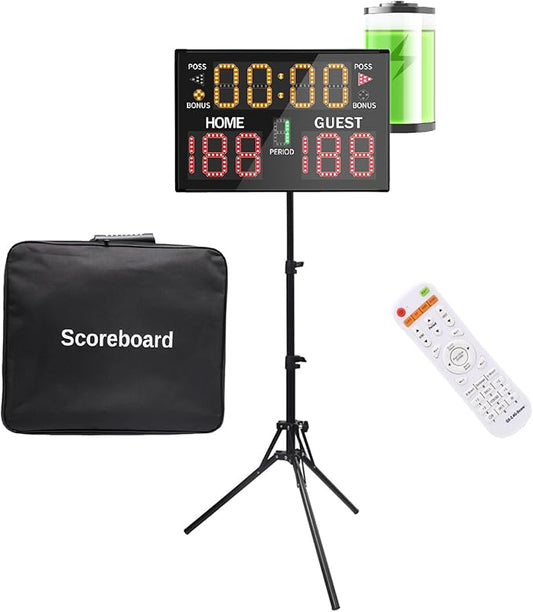 Basketball Digital Scoreboard with Remote,Battery Powered Portable Tabletop Electronic Scoreboard with 75dB Buzzer,Countdown Timer & Score for Games