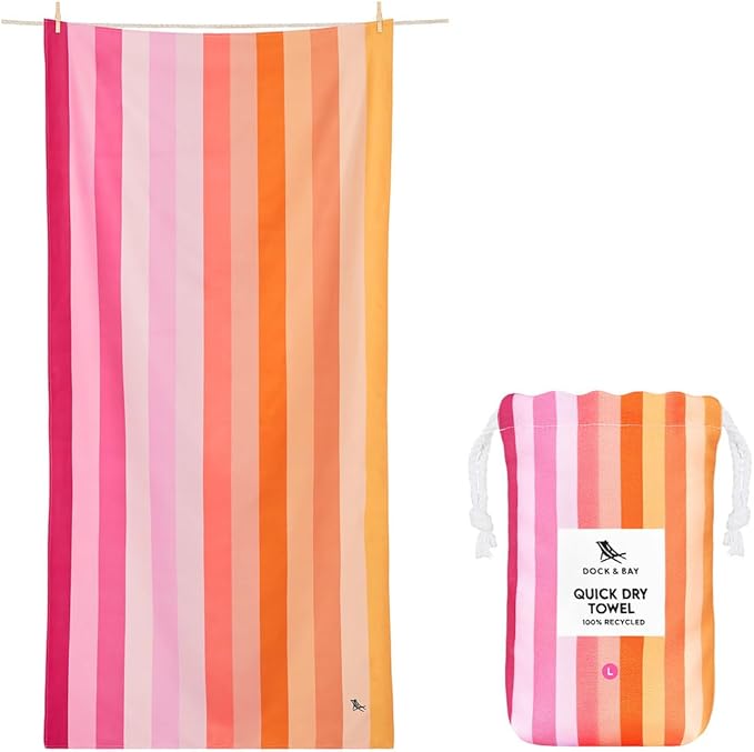 Dock & Bay Beach Towel - Quick Dry, Sand Free - Compact, Lightweight - 100% Recycled - Includes Bag - Tangerines & Greens - Set of 4 - Extra Large (200x90cm, 78x35)
