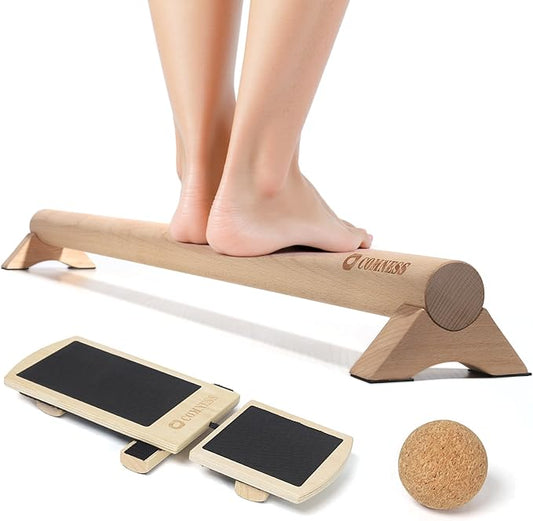 Balance Trainer Kit, Ankle Strengthener Exerciser for Sprained, Single Leg Balance Board and 40 Inch Beam for Plantar Fasciitis Relief, Blackboard Foot Trainer (with Cork Massage Ball)