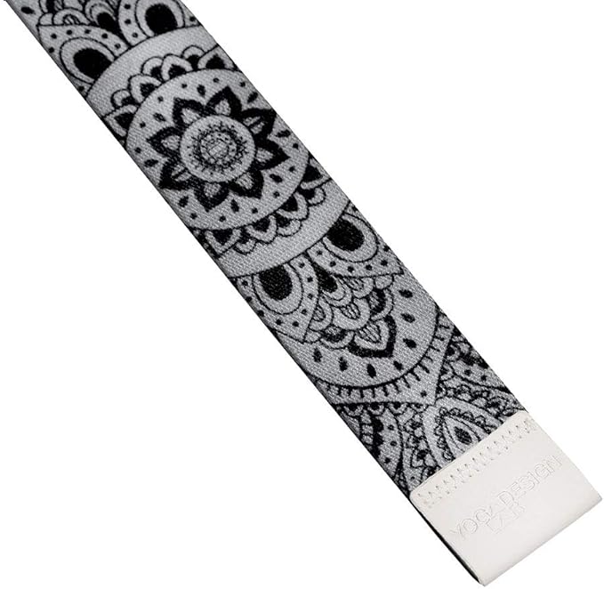 YOGA DESIGN LAB | The Yoga Strap | Luxurious, Extra Long, Super Soft, Eco Printed | Studio Quality, Adjustable | Safely Stretch Further and Hold Longer | 8 ft Long (Mandala Black, 8ft)