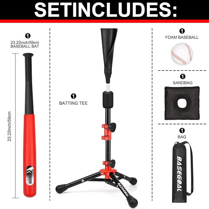 Baseball Tee for Kids,Youth Stand Set,Teeball Set,Youth Baseball,Softball Batting Tee Set,Easy Adjustable Height