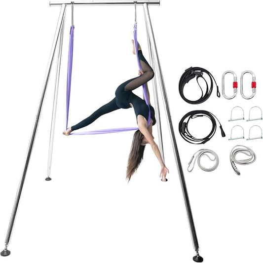 TECSPEC 9.6 FT/115.3 Inch Adjustable Height Aerial Yoga Frame & Hammock, Professional Swing Stand with 18 FT/33FT Aerial Silk, 550lbs Max Capacity