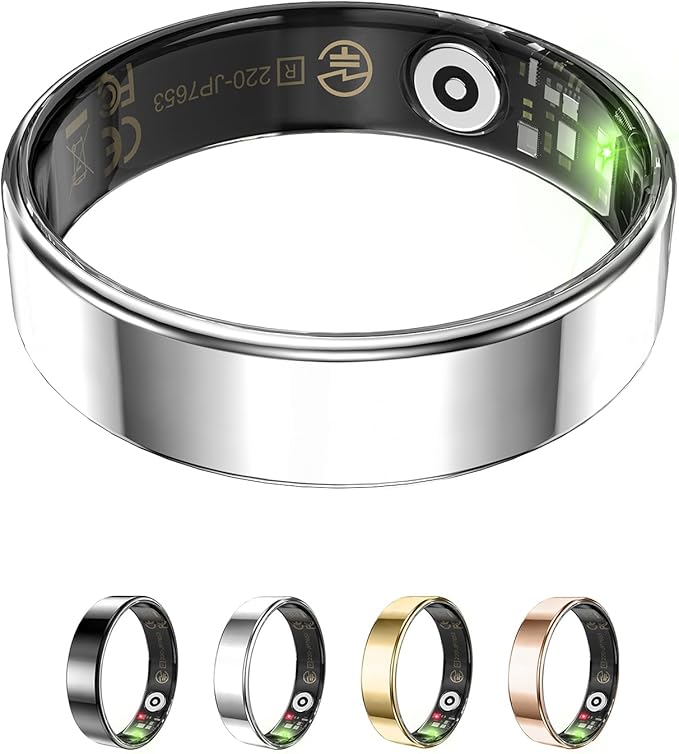 Fitness Tracker, Smart Ring for Women Men, Sleep Tracker Ring with 24/7 Heart Rate Monitor, Fitness Ring with Activity Tracker, Step Counter, Calorie Pedometer, No APP Fee, iOS Android (Silver, 10)
